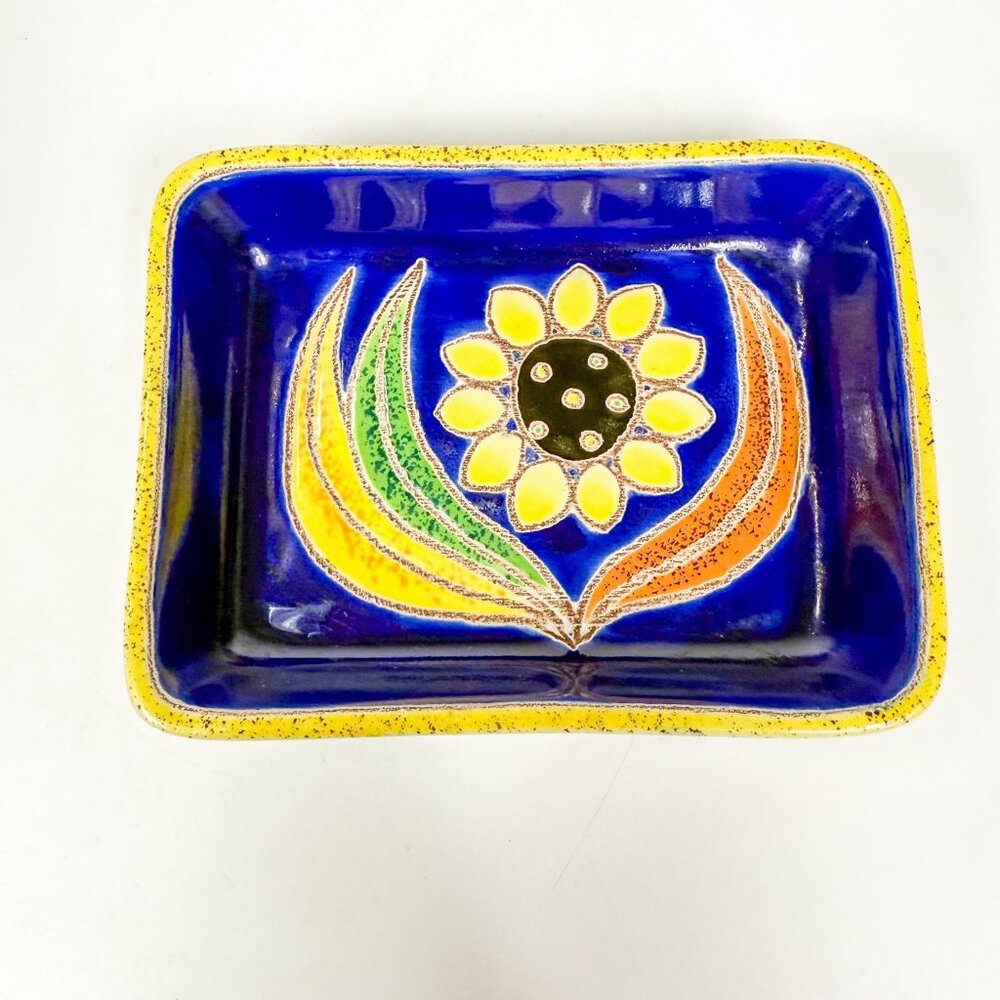 Eduardo Vega Artesa Girasol Azul Trinket Dish  Sunflower Cobalt Hand Painted